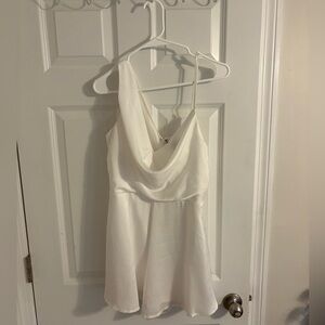 Lulus Likely Lover Ivory Satin Asymmetrical Cowl Neck Romper